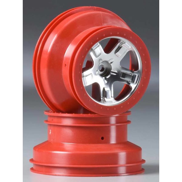 Traxxas 5874A Wheels Satin Chrome-Red 2.2/3.0" 2WD Front (2)